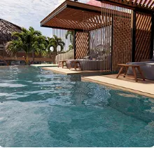 Piscina com deck coberto